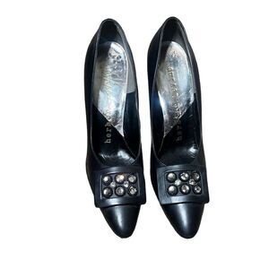 Herbert Levine Vintage Black Leather Embellished Toe Pump Size 7 AAAA
